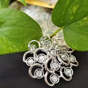 Beautiful Large Round Silver & Rhinestone Brooch